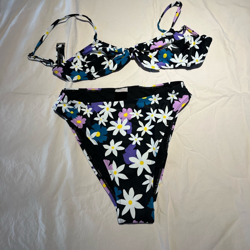 Floral bathing suit bikini with high cut bottom
